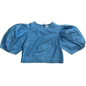 Kashieca By Rhett Eala Puff Sleeve Boxy Blue Polka Dot Crop Top Women’s S Zipper